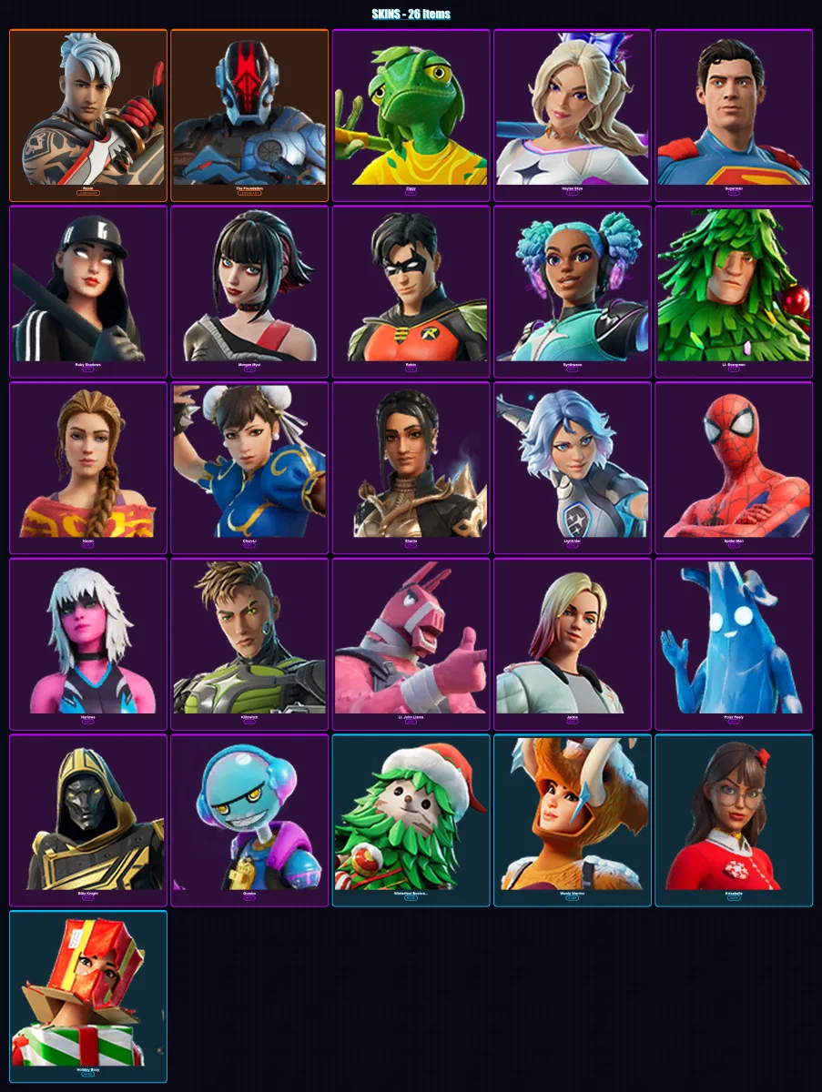 [PC/XBOX] | Ronin | The Foundation | Ziggy | Haylee Skye | Superman | 26 skin | 69 pickaxe | 49 emote | 63 glider | Lv1047 — Fortnite account