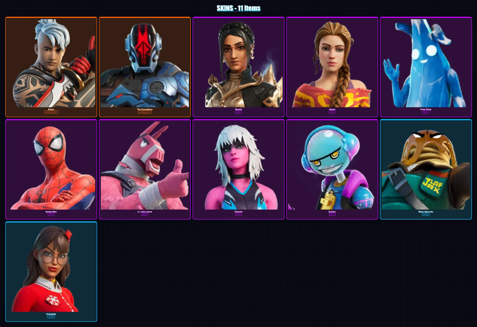 [PC/PSN] | Ronin | The Foundation | Shanta | Haven | Polar Peely | 11 skin | 23 pickaxe | 15 emote | 20 glider | Lv252 — Fortnite account