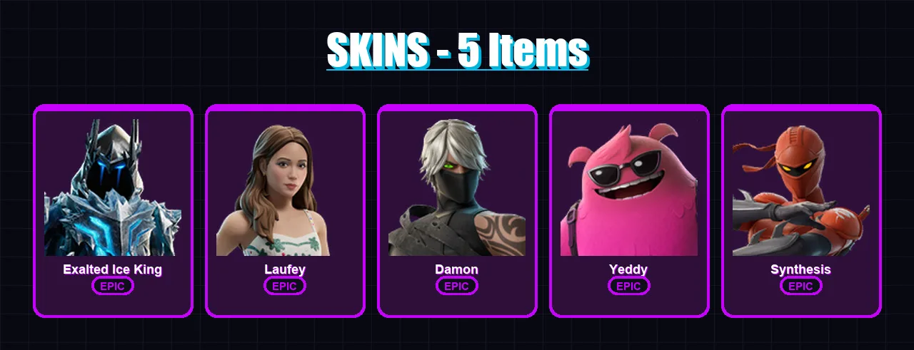 [PC/PSN] | Exalted Ice King | Laufey | Damon | Yeddy | Synthesis | 5 skin | 7 pickaxe | 3 emote | 6 glider | Lv18