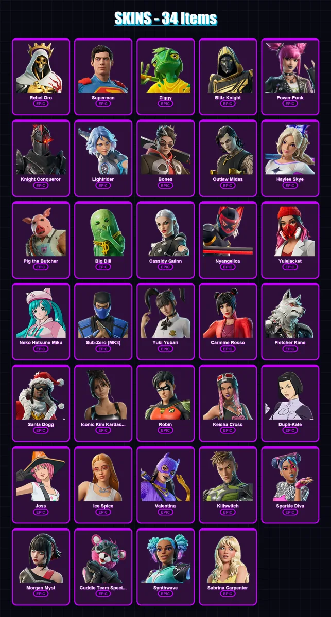 [PC/XBOX/PSN] | Rebel Oro | Superman | Ziggy | Blitz Knight | Power Punk | 34 skin | 70 pickaxe | 42 emote | 49 glider | Lv540