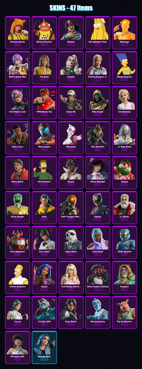 [PS4/PS5/XBOX/PC] | Wonder Onesie | Blinky Fishstick | Sedona | Springfielder Peely | MrSavage | 47 skin | 85 pickaxe | 52 emote | 50 glider | Lv817