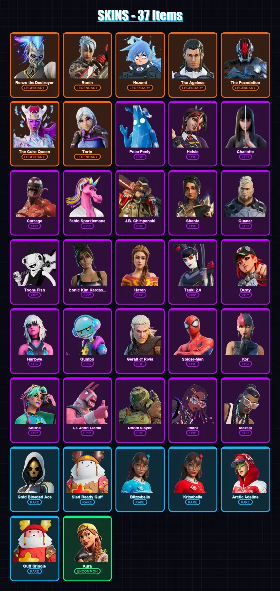 [PC/XBOX/PSN] | Renzo the Destroyer | Ronin | Nezumi | The Ageless | The Foundation | 37 skin | 49 pickaxe | 50 emote | 49 glider | Lv654 — Fortnite account