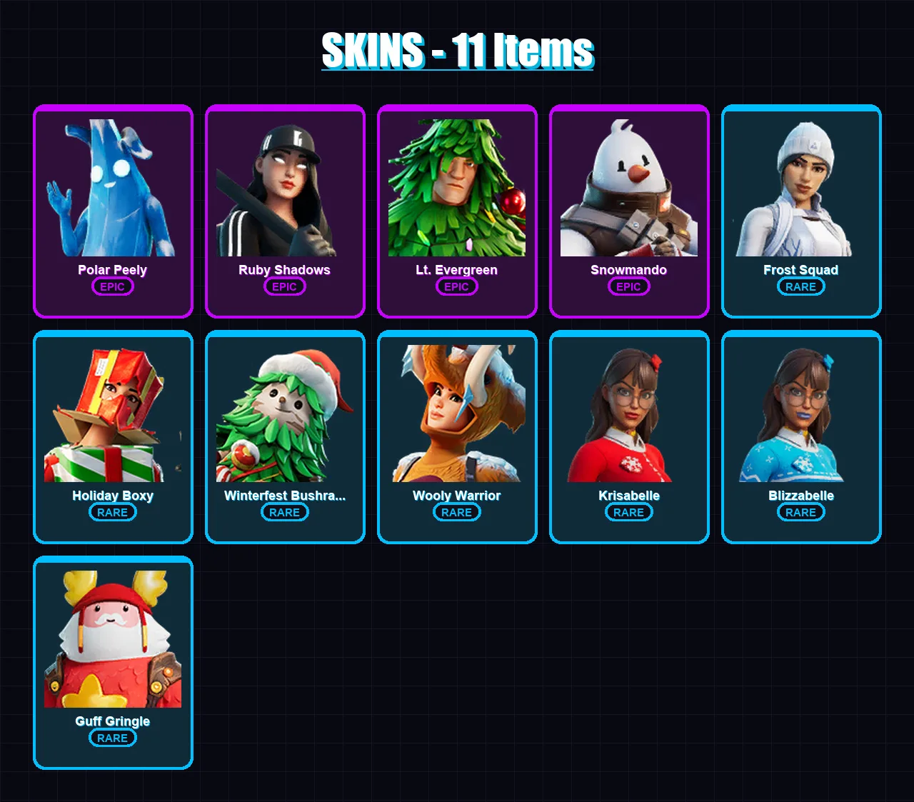 [PC/XBOX/PSN] | Polar Peely | Ruby Shadows | Lt. Evergreen | Snowmando | Frost Squad | 11 skin | 24 pickaxe | 27 emote | 23 glider | Lv464