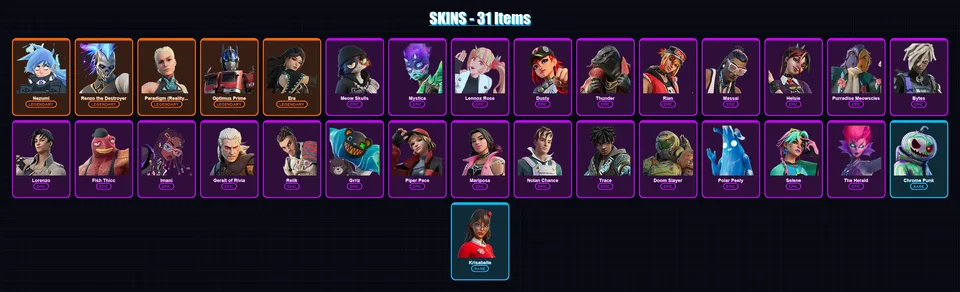 [PC/XBOX/PSN] | Nezumi | Renzo the Destroyer | Paradigm (Reality-659) | Optimus Prime | Era | 31 skin | 41 pickaxe | 34 emote | 46 glider | Lv652 — main preview
