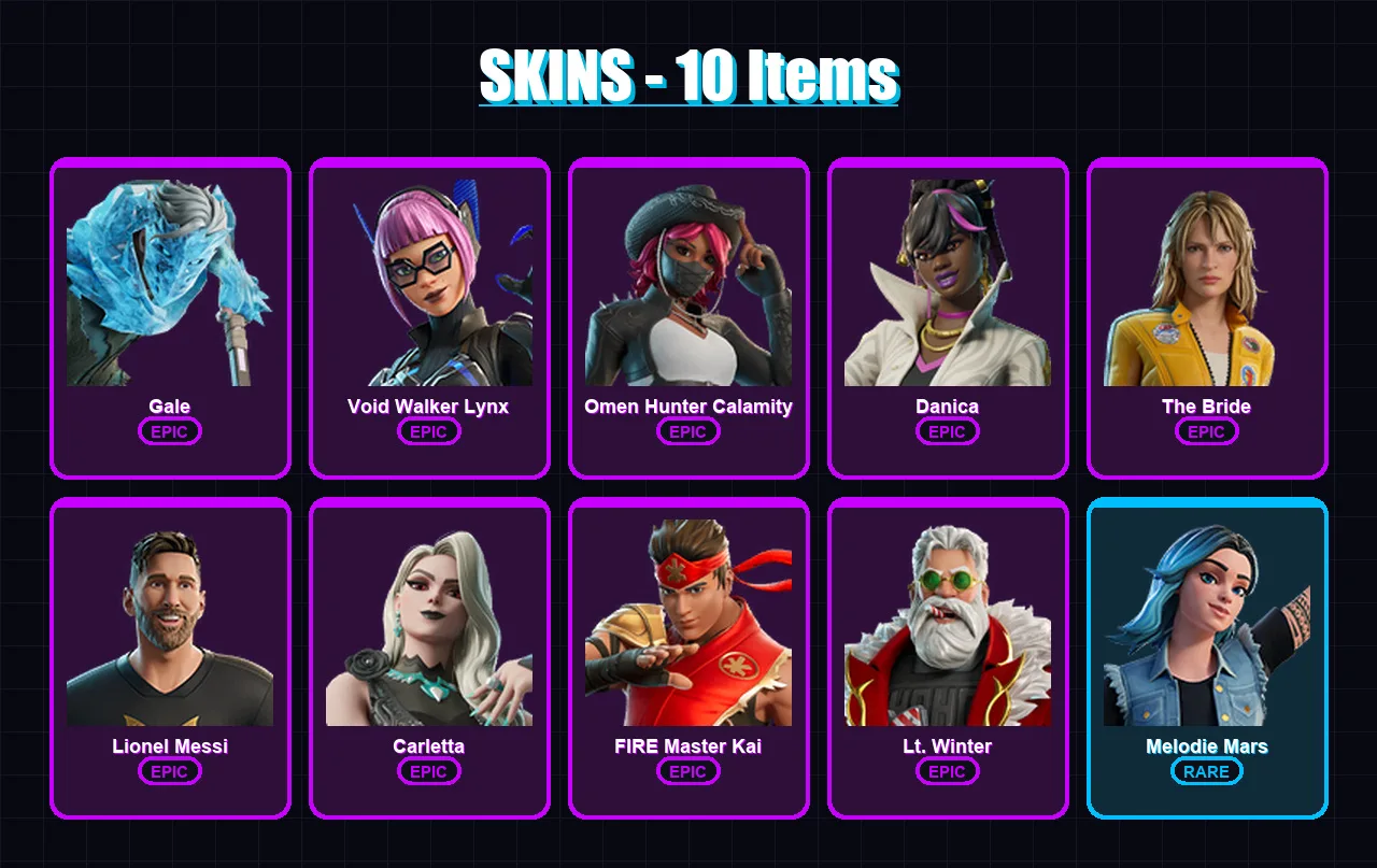 [PC/PSN] | Gale | Void Walker Lynx | Omen Hunter Calamity | Danica | The Bride | 10 skin | 10 pickaxe | 7 emote | 6 glider | Lv41
