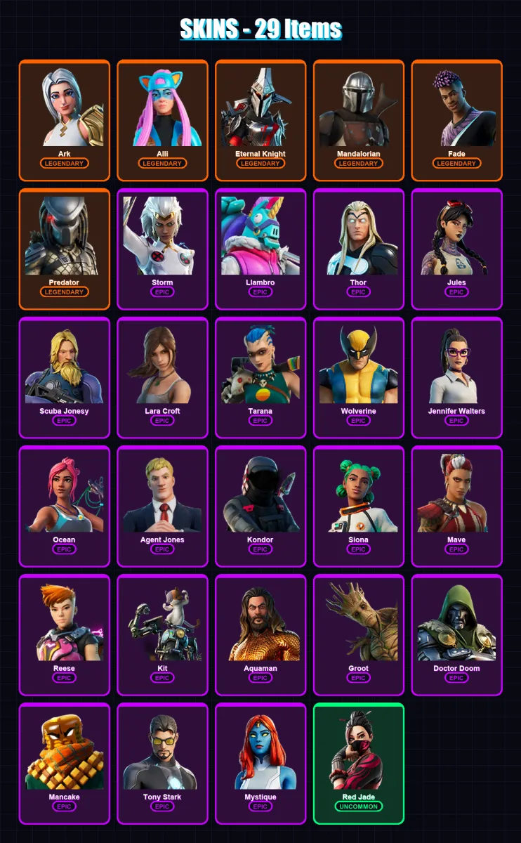 [SWITCH/XBOX/PSN/PC] | Ark | Alli | Eternal Knight | Mandalorian | Fade | 29 skin | 33 pickaxe | 19 emote | 33 glider | Lv439