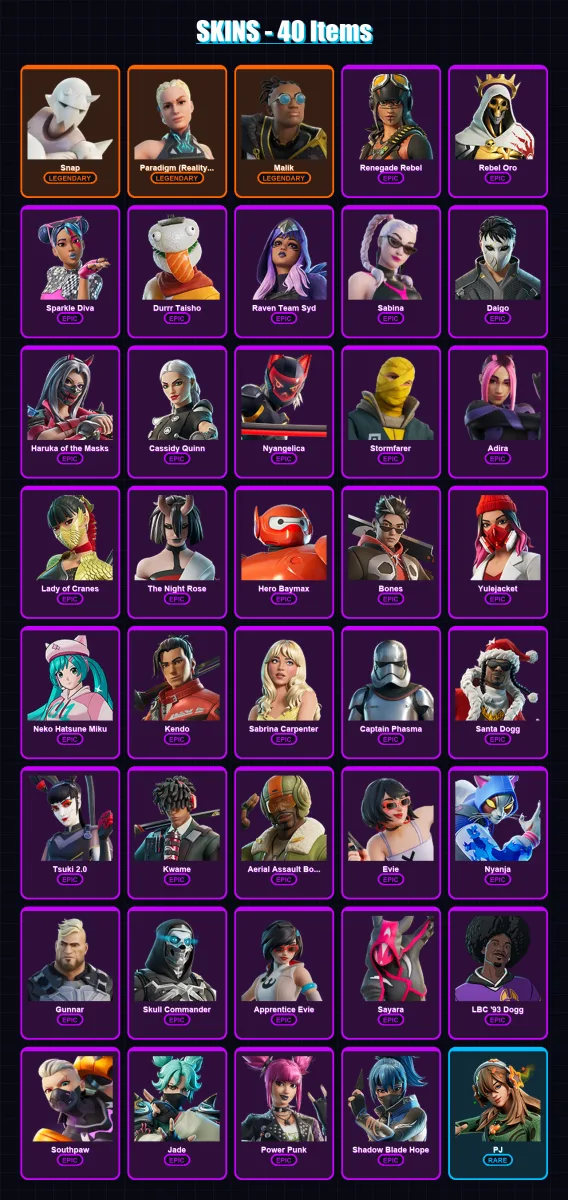 [PC/XBOX/PSN] | Snap | Paradigm (Reality-659) | Malik | Renegade Rebel | Rebel Oro | 40 skin | 42 pickaxe | 25 emote | 23 glider | Lv256 — Fortnite account