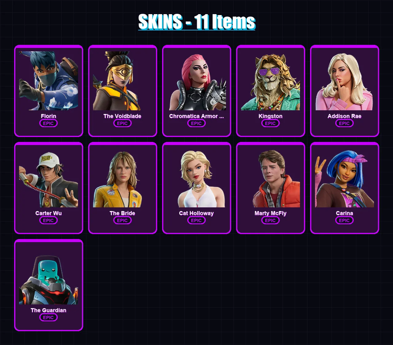 [PS4/PS5/XBOX/PC] | Florin | The Voidblade | Chromatica Armor Gaga | Kingston | Addison Rae | 11 skin | 22 pickaxe | 15 emote | 17 glider | Lv165