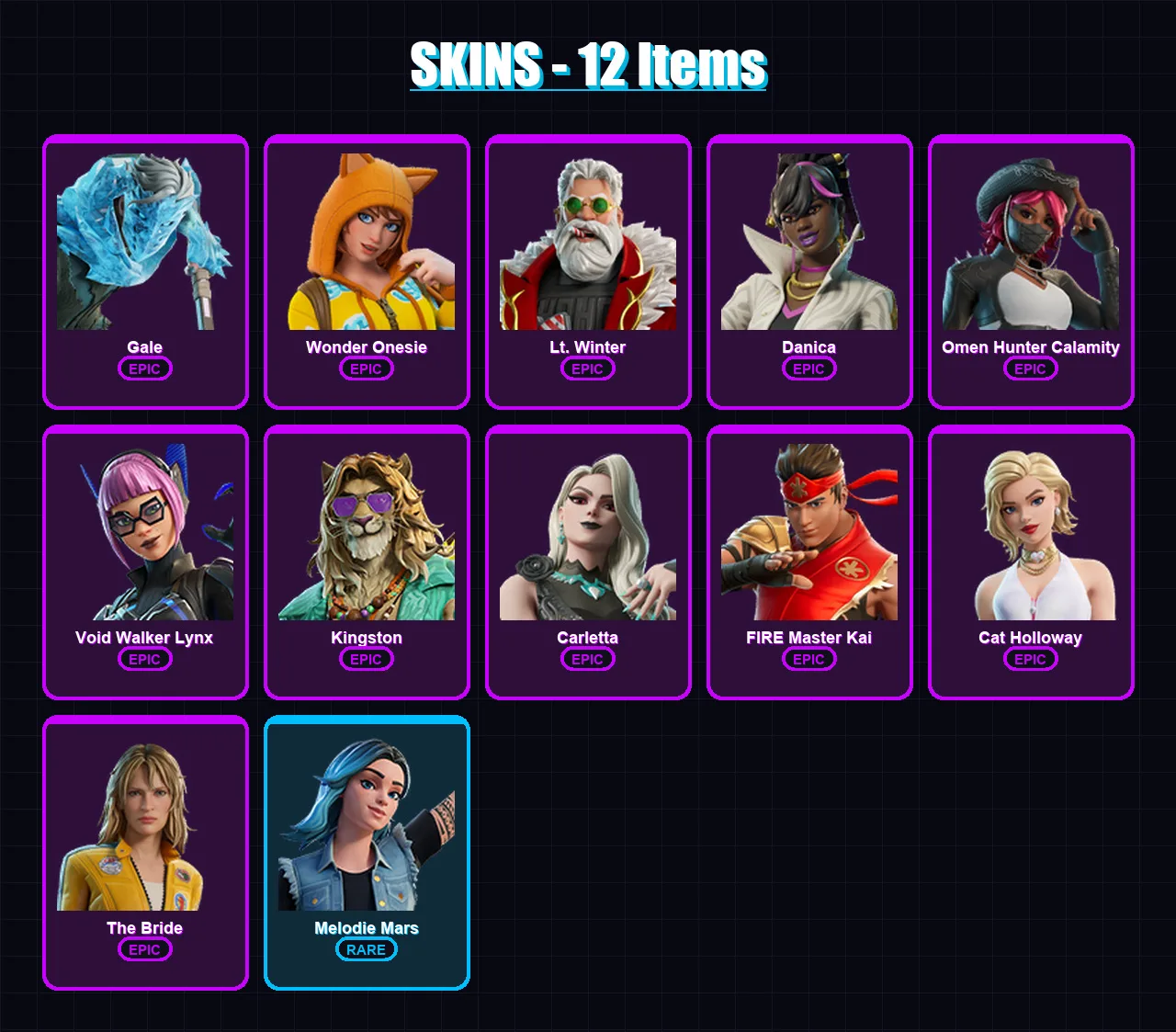[PC/PSN] | Gale | Wonder Onesie | Lt. Winter | Danica | Omen Hunter Calamity | 12 skin | 13 pickaxe | 12 emote | 9 glider | Lv35