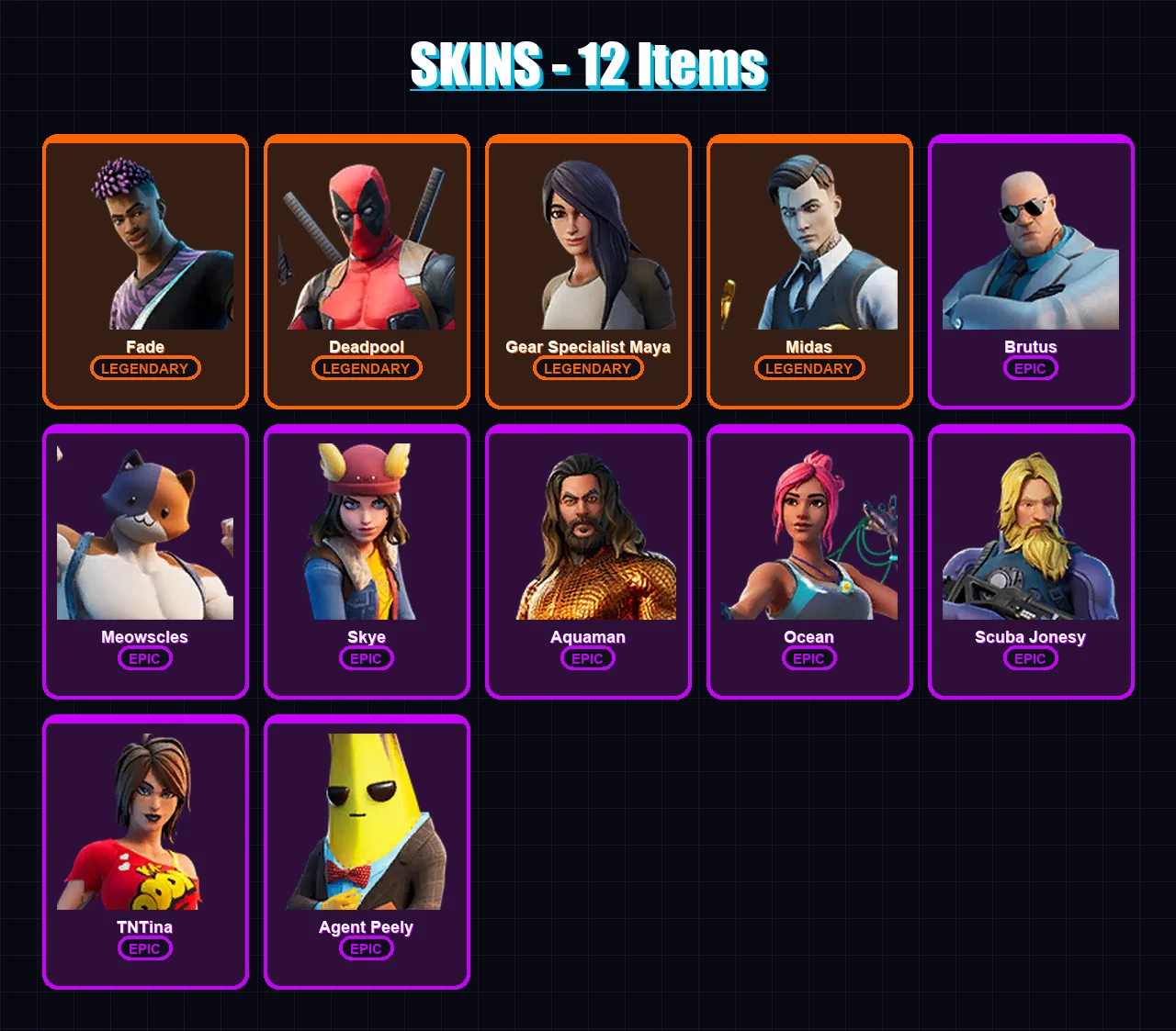 [PC/XBOX/PSN] | Fade | Deadpool | Gear Specialist Maya | Midas | Brutus | 12 skin | 12 pickaxe | 12 emote | 18 glider | Lv212