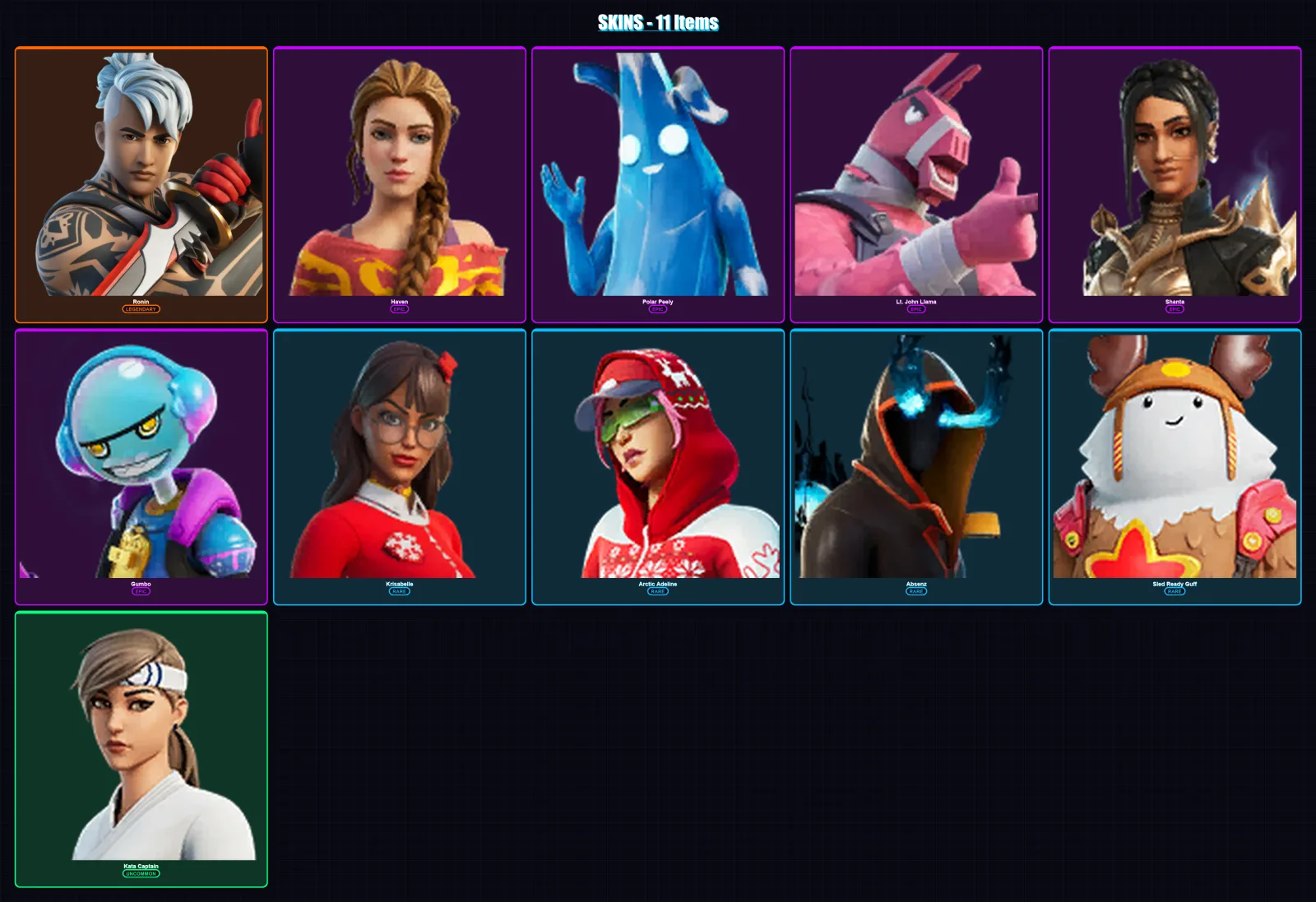 [PS4/PS5/XBOX/PC] | Ronin | Haven | Polar Peely | Lt. John Llama | Shanta | 11 skin | 18 pickaxe | 16 emote | 16 glider | Lv152