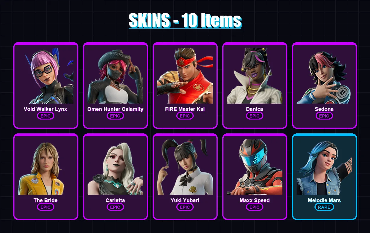 [PC/PSN] | Void Walker Lynx | Omen Hunter Calamity | FIRE Master Kai | Danica | Sedona | 10 skin | 8 pickaxe | 4 emote | 6 glider | Lv58