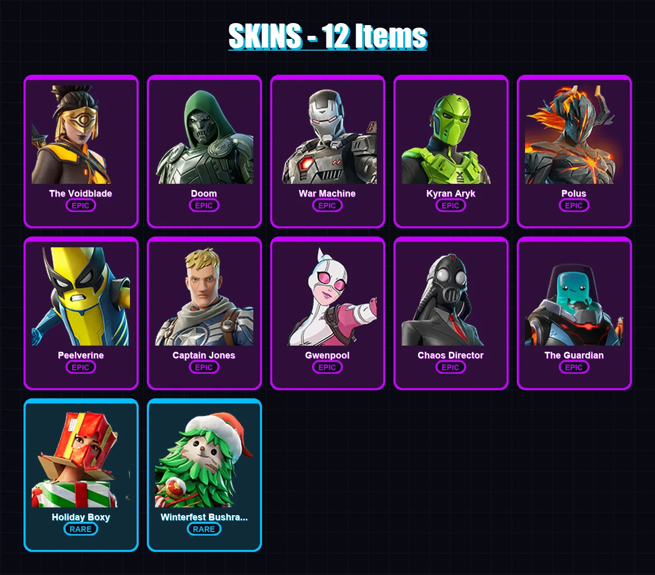 [PC/XBOX/PSN] | The Voidblade | Doom | War Machine | Kyran Aryk | Polus | 12 skin | 19 pickaxe | 12 emote | 18 glider | Lv193