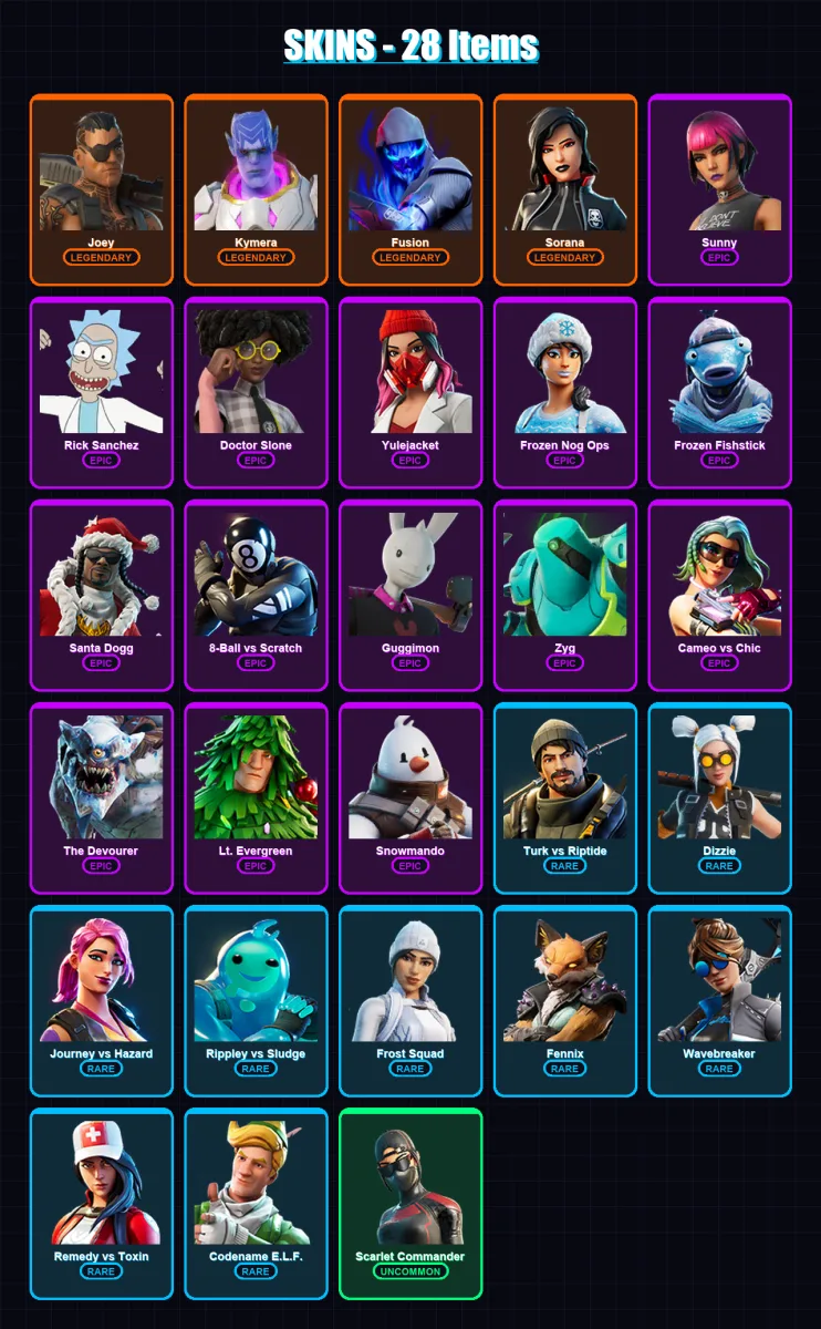 [PC/PSN] | Joey | Kymera | Fusion | Sorana | Sunny | 28 skin | 30 pickaxe | 32 emote | 30 glider | Lv728