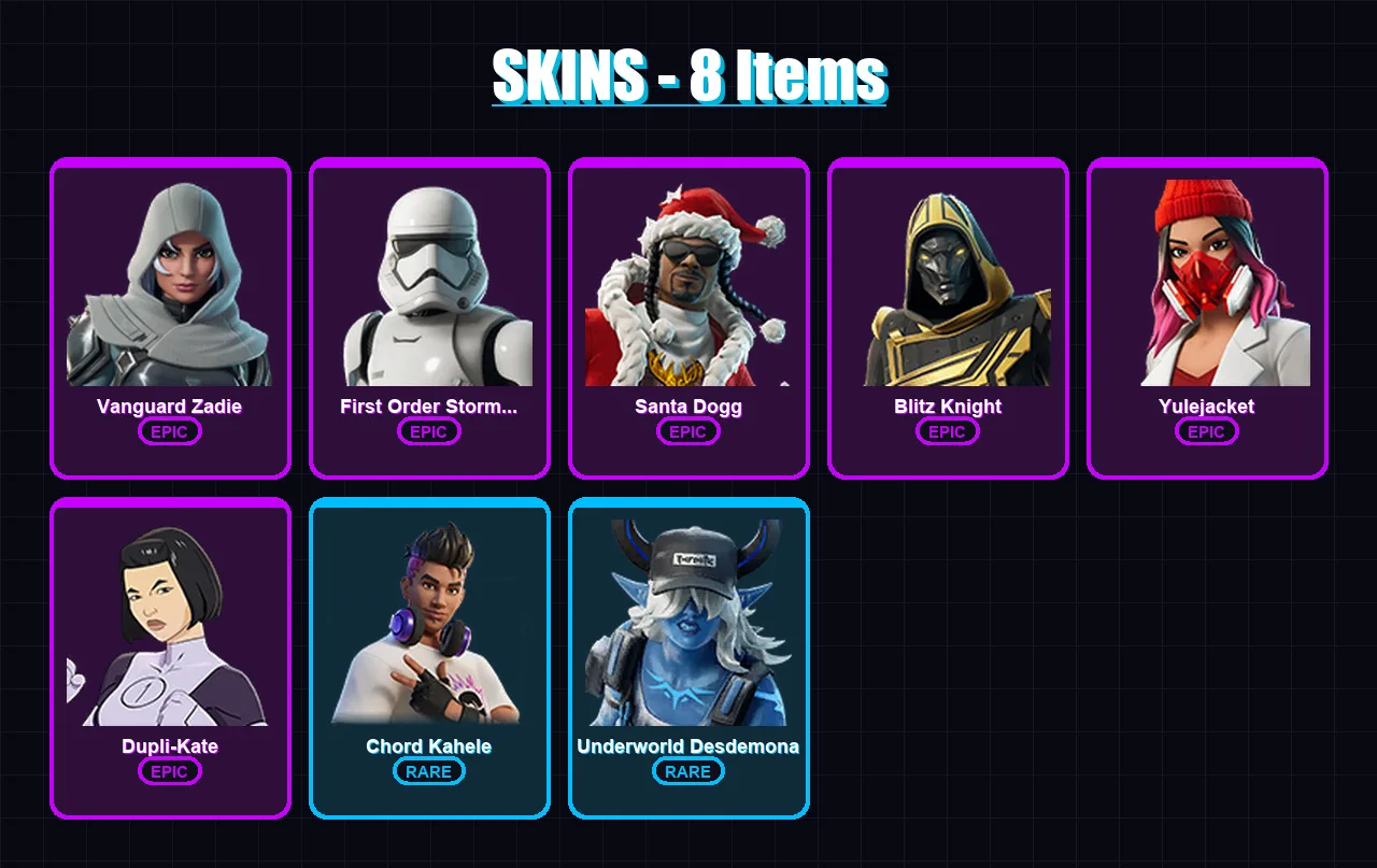 [PS4/PS5/XBOX/PC] | Vanguard Zadie | First Order Stormtrooper | Santa Dogg | 8 skin | Lv664