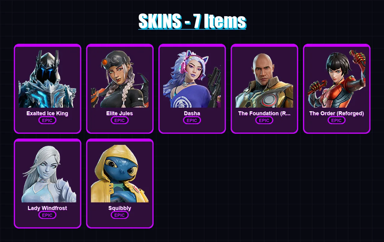 [PC/XBOX/PSN] | Exalted Ice King | Elite Jules | Dasha | 7 skin | Lv99