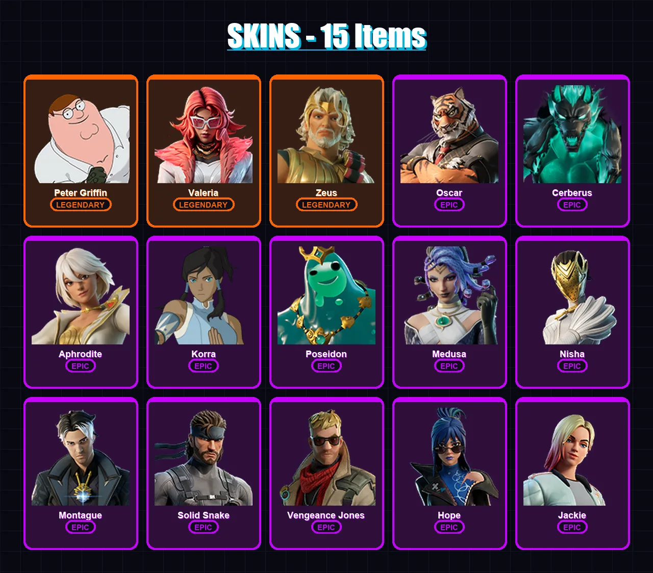 [PC/XBOX/PSN] | Peter Griffin | Valeria | Zeus | Oscar | Cerberus | 15 skin | 19 pickaxe | 22 emote | 16 glider | Lv288 — Fortnite account