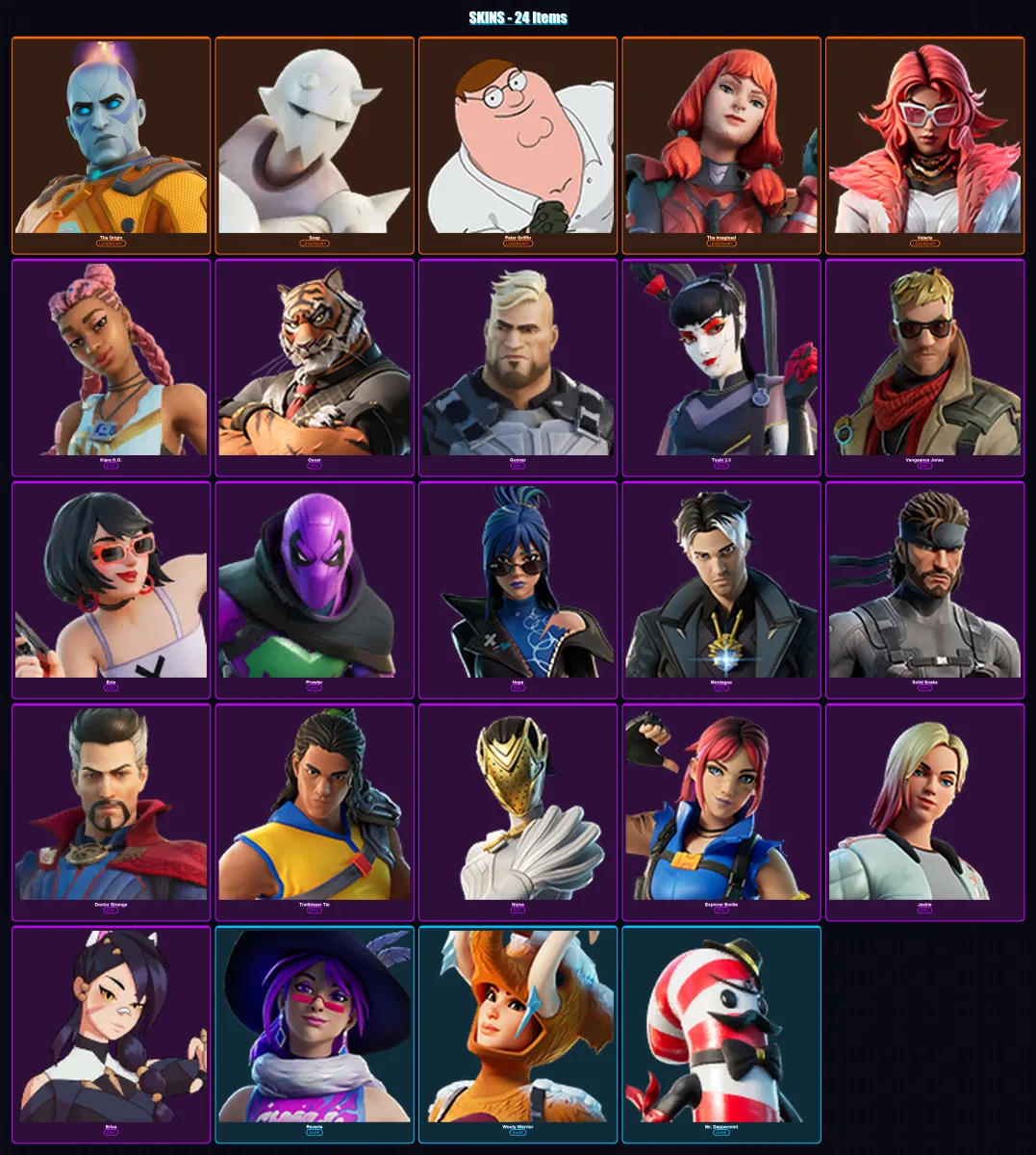 [PC/XBOX/PSN] | The Origin | Snap | Peter Griffin | The Imagined | Valeria | 24 skin | 27 pickaxe | 18 emote | 22 glider | Lv267