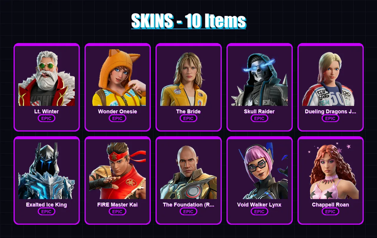 [PC/PSN] | Lt. Winter | Wonder Onesie | The Bride | Skull Raider | Dueling Dragons Jackie | 10 skin | 22 pickaxe | 14 emote | 17 glider | Lv156 — Game account
