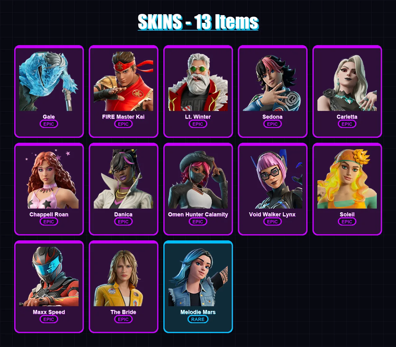 [PC/PSN] | Gale | FIRE Master Kai | Lt. Winter | Sedona | Carletta | 13 skin | 13 pickaxe | 6 emote | 7 glider | Lv48
