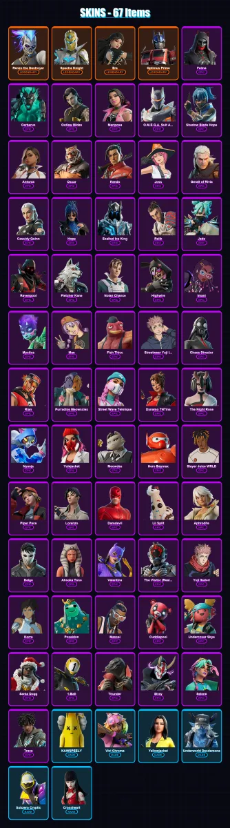 [PS4/PS5/XBOX/PC] | Renzo the Destroyer | Spectra Knight | Era | Optimus Prime | Felina | 67 skin | 98 pickaxe | 66 emote | 77 glider | Lv757