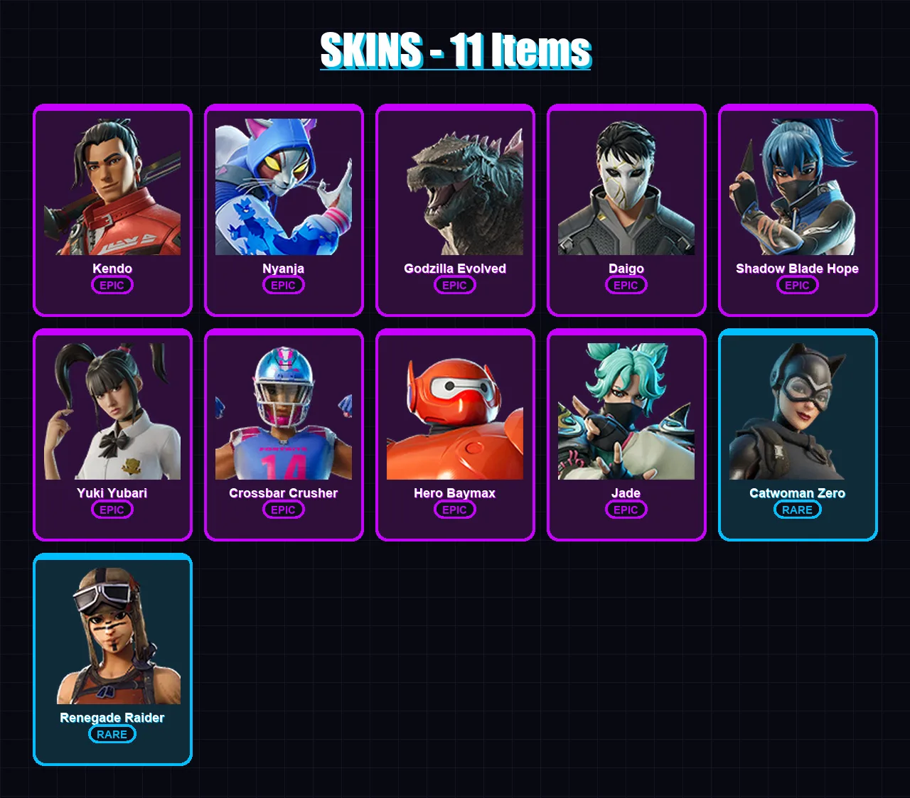 [PC/PSN] | Kendo | Nyanja | Godzilla Evolved | Daigo | Shadow Blade Hope | 11 skin | 29 pickaxe | 16 emote | 21 glider | Lv173