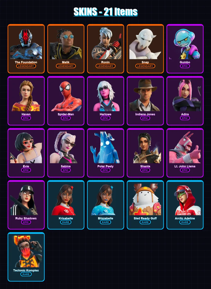 [PC/XBOX/PSN] | The Foundation | Malik | Ronin | Snap | Gumbo | 21 skin | 27 pickaxe | 24 emote | 30 glider | Lv405 — Fortnite account