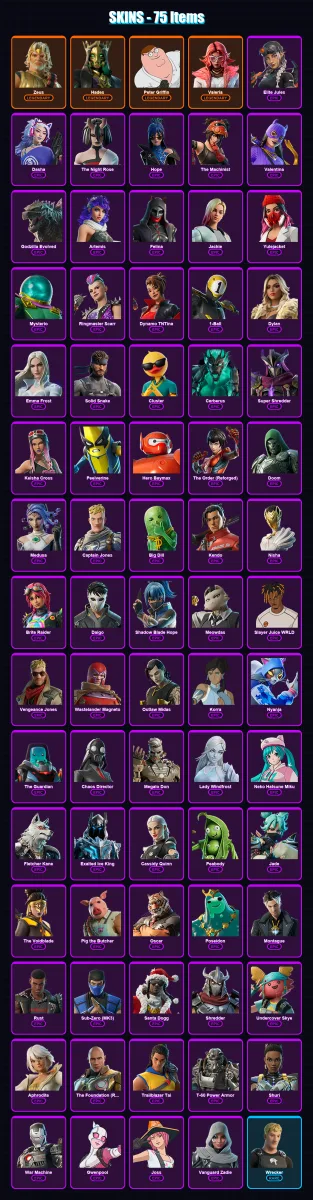 [SWITCH/XBOX/PSN/PC] | Zeus | Hades | Peter Griffin | Valeria | Elite Jules | 75 skin | 126 pickaxe | 90 emote | 88 glider | Lv1266