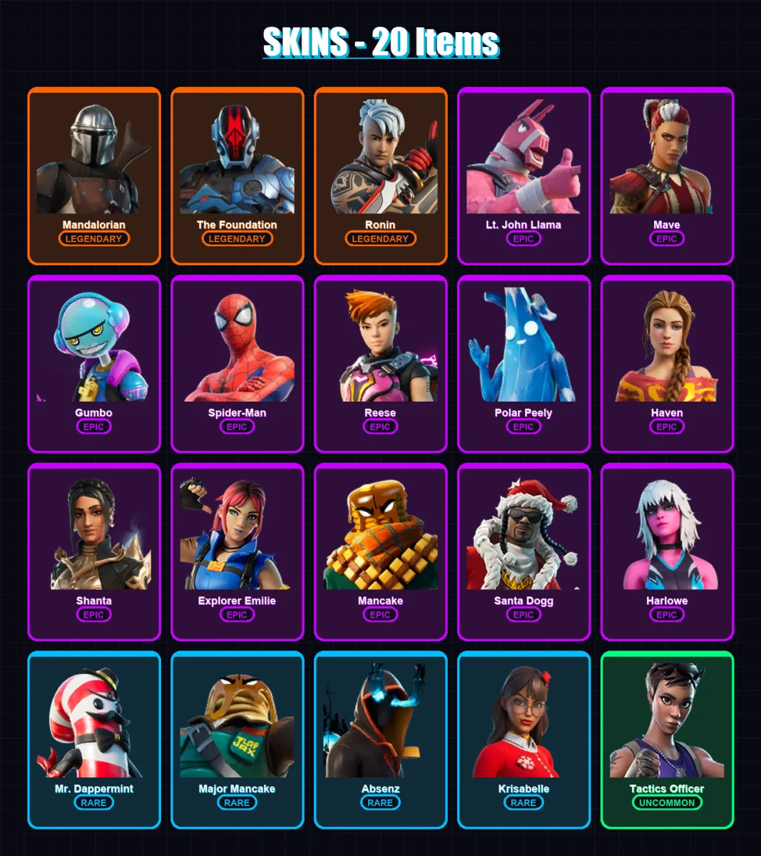 [SWITCH/XBOX/PSN/PC] | Mandalorian | The Foundation | Ronin | Lt. John Llama | Mave | 20 skin | 31 pickaxe | 36 emote | 31 glider | Lv488