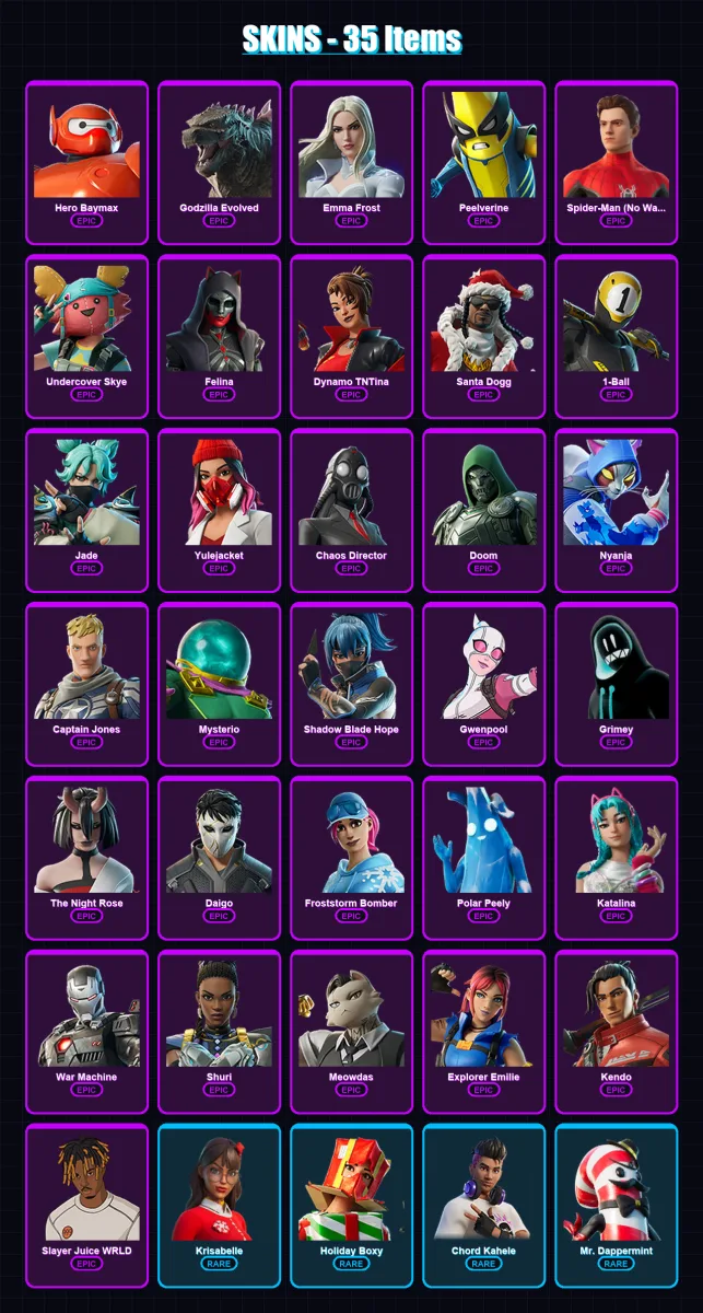 [PC/XBOX/PSN] | Hero Baymax | Godzilla Evolved | Emma Frost | 35 skin | Lv938