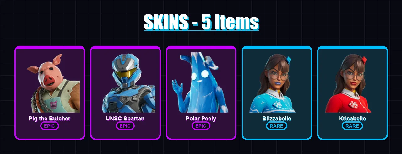 [PC/XBOX/PSN] | Pig the Butcher | UNSC Spartan | Polar Peely | Blizzabelle | Krisabelle | 5 skin | 22 pickaxe | 10 emote | 19 glider | Lv220
