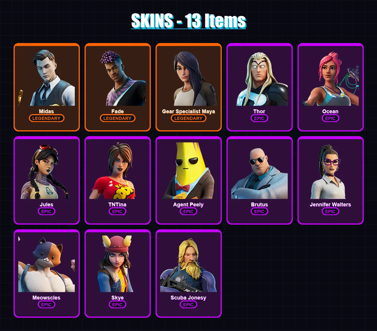 [PS4/PS5/XBOX/PC] | Midas | Fade | Gear Specialist Maya | Thor | Ocean | 13 skin | 17 pickaxe | 21 emote | 24 glider | Lv284 — Fortnite account