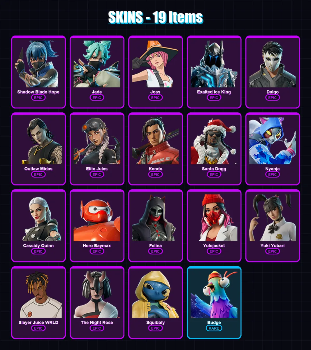 [PC/XBOX/PSN] | Shadow Blade Hope | Jade | Joss | Exalted Ice King | Daigo | 19 skin | 49 pickaxe | 25 emote | 37 glider | Lv620
