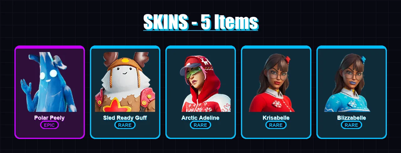 [PC/XBOX/PSN] | Polar Peely | Sled Ready Guff | Arctic Adeline | Krisabelle | Blizzabelle | 5 skin | 14 pickaxe | 15 emote | 18 glider | Lv276