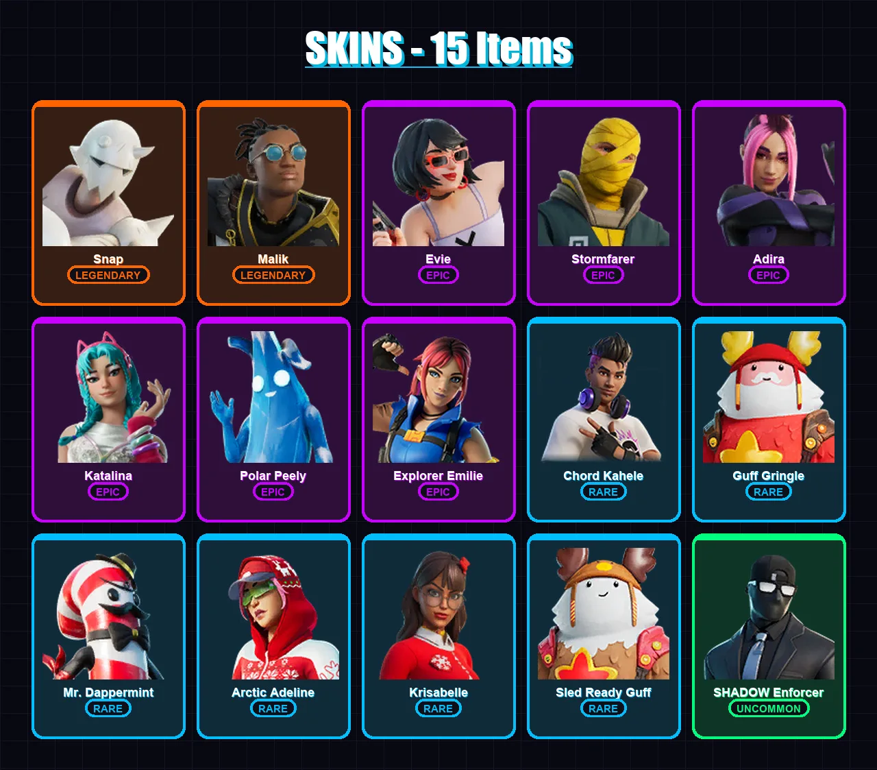 [PC/XBOX/PSN] | Snap | Malik | Evie | Stormfarer | Adira | 15 skin | 37 pickaxe | 29 emote | 32 glider | Lv440