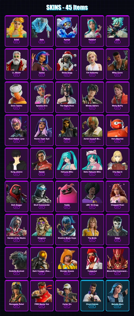 [PC/XBOX/PSN] | Soleil | Gale | Nyanja | Katalina | Jade | 45 skin | 73 pickaxe | 48 emote | 38 glider | Lv489