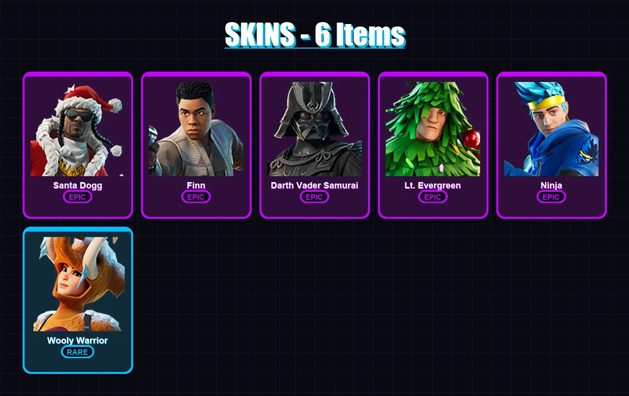 [PC/PSN] | Santa Dogg | Finn | Darth Vader Samurai | Lt. Evergreen | Ninja | 6 skin | 23 pickaxe | 15 emote | 16 glider | Lv268