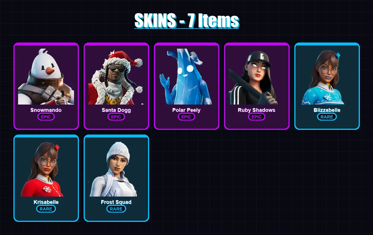 [PC/XBOX/PSN] | Snowmando | Santa Dogg | Polar Peely | Ruby Shadows | Blizzabelle | 7 skin | 24 pickaxe | 16 emote | 17 glider | Lv447