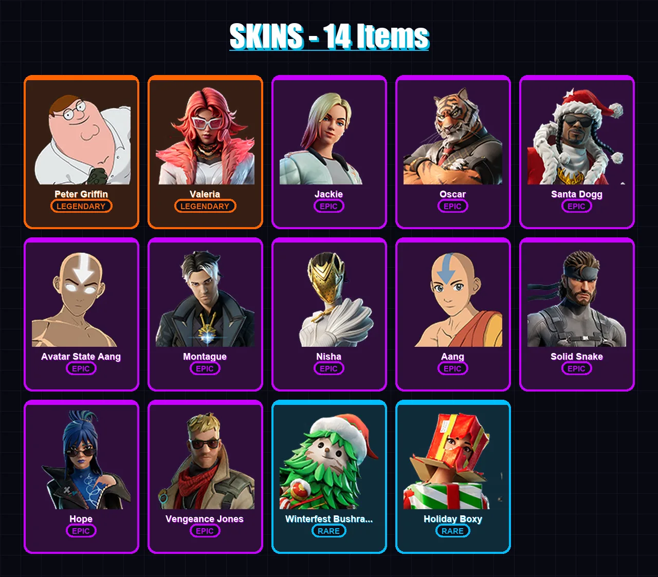 [PC/XBOX/PSN] | Peter Griffin | Valeria | Jackie | Oscar | Santa Dogg | 14 skin | 27 pickaxe | 15 emote | 19 glider | Lv353