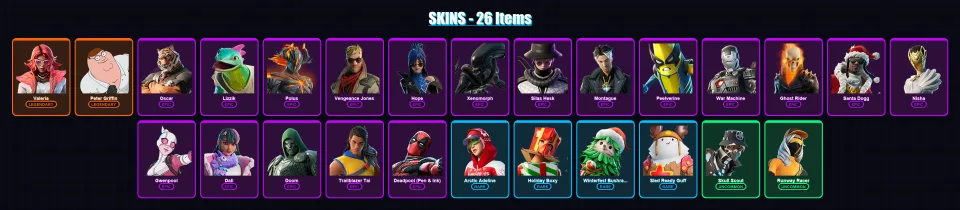 [PC/XBOX/PSN] | Valeria | Peter Griffin | Oscar | Lizzik | Polus | 26 skin | 38 pickaxe | 21 emote | 28 glider | Lv290 — main preview