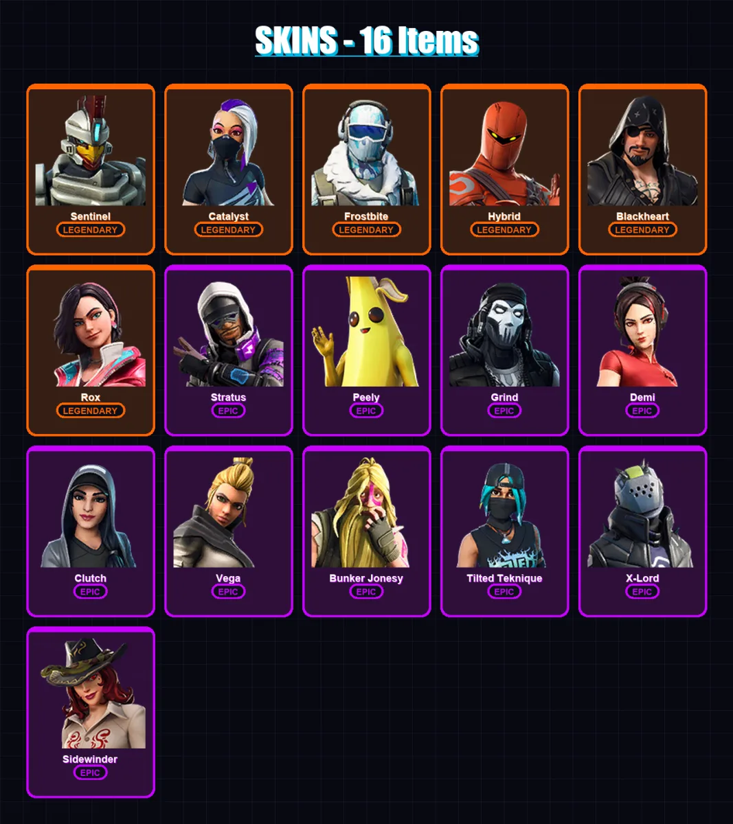 [PC/XBOX/PSN] | Sentinel | Catalyst | Frostbite | Hybrid | Blackheart | 16 skin | 14 pickaxe | 20 emote | 19 glider | Lv180