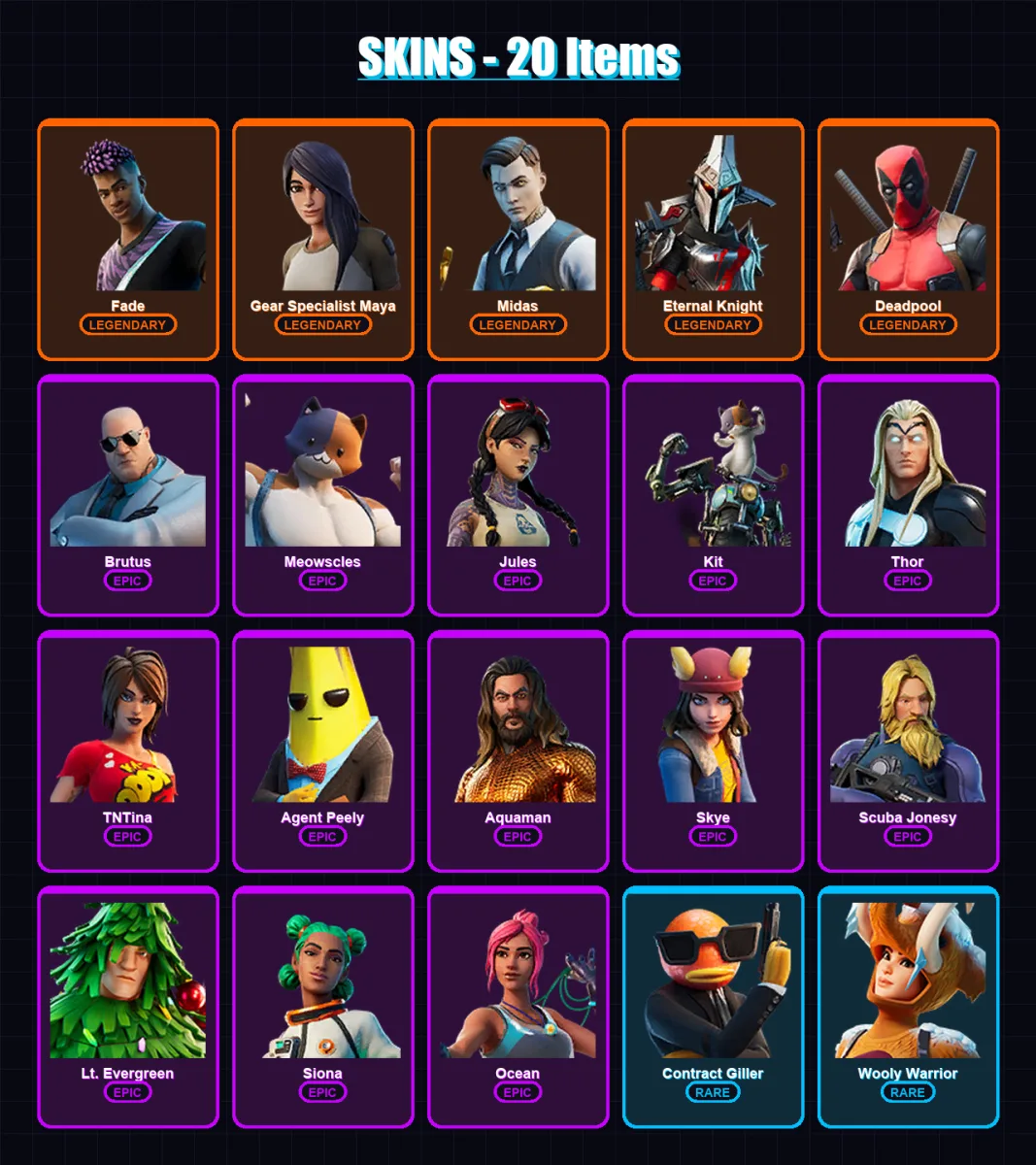 [PC/XBOX/PSN] | Fade | Gear Specialist Maya | Midas | Eternal Knight | Deadpool | 20 skin | 29 pickaxe | 40 emote | 38 glider | Lv637 — Fortnite account