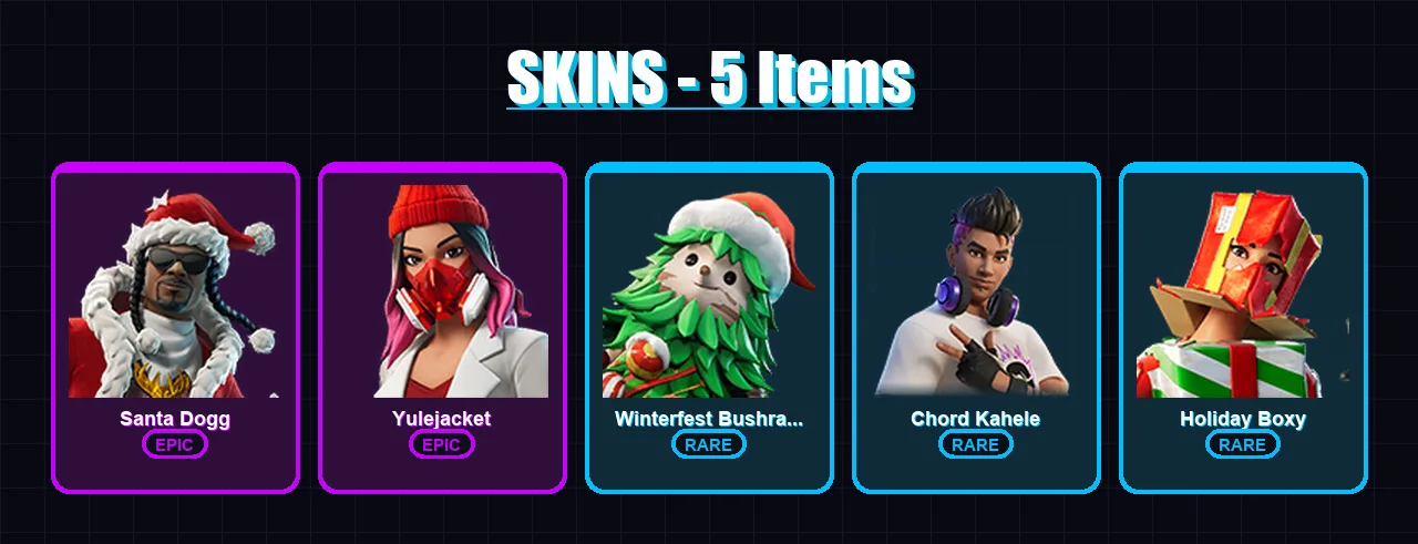 [PC/PSN] | Santa Dogg | Yulejacket | Winterfest Bushranger | Chord Kahele | Holiday Boxy | 5 skin | 19 pickaxe | 4 emote | 10 glider | Lv77