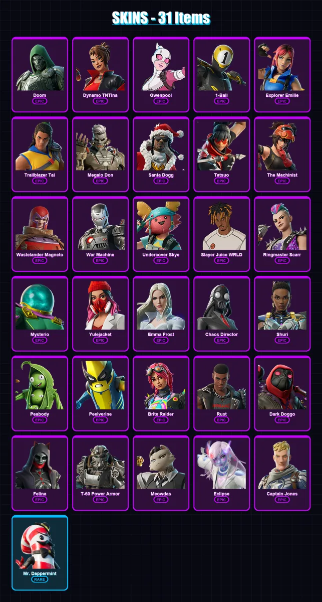 [PC/PSN] | Doom | Dynamo TNTina | Gwenpool | 1-Ball | Explorer Emilie | 31 skin | 55 pickaxe | 45 emote | 43 glider | Lv790 — Fortnite account