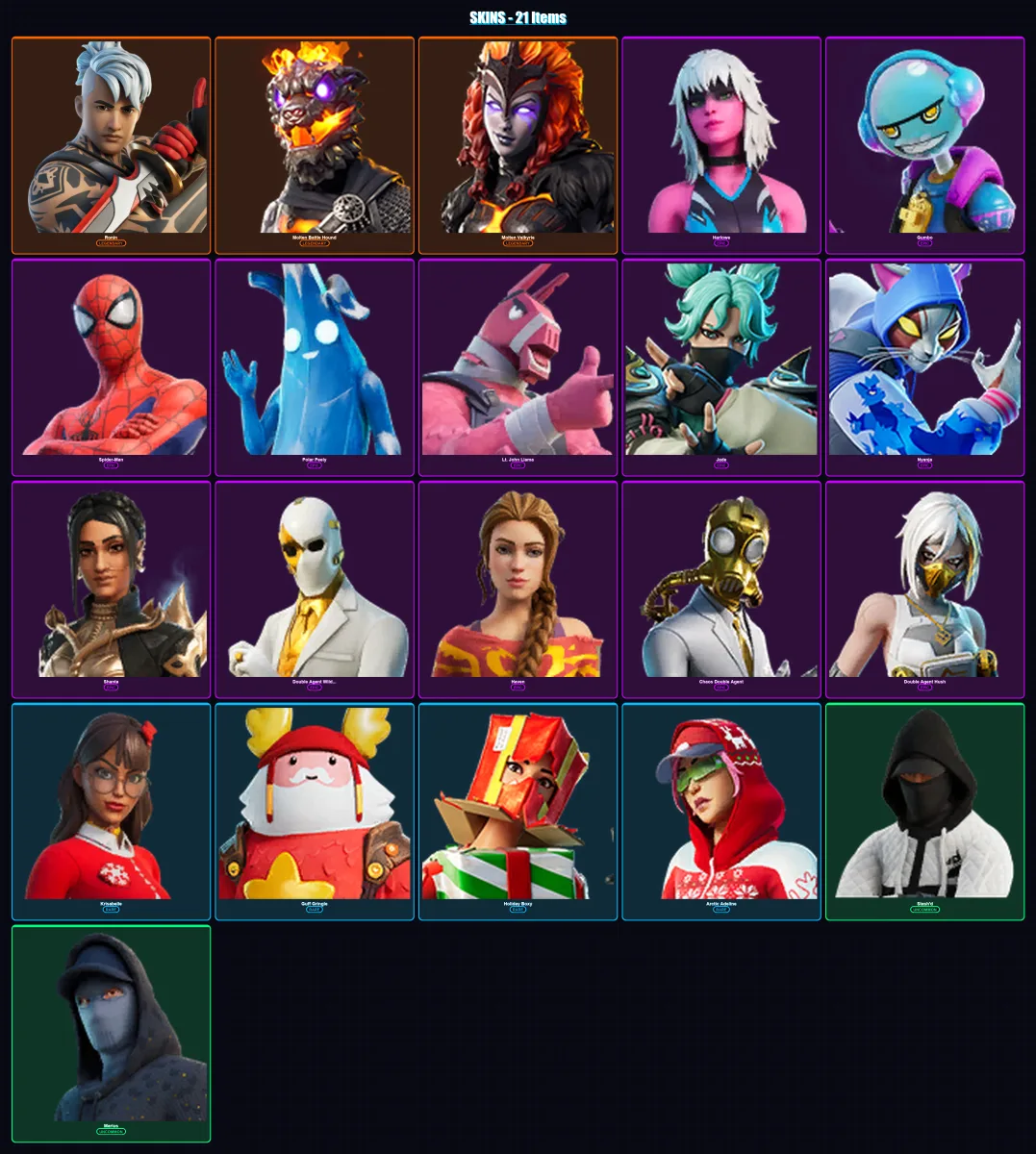 [PC/XBOX/PSN] | Ronin | Molten Battle Hound | Molten Valkyrie | Harlowe | Gumbo | 21 skin | 32 pickaxe | 27 emote | 30 glider | Lv366