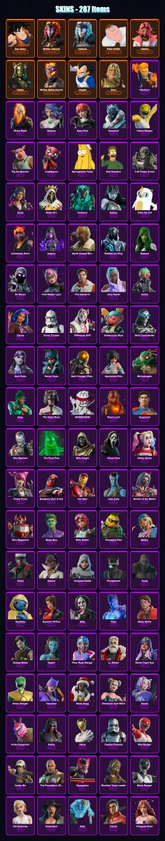 [PS4/PS5/XBOX/PC] | Son Goku | Molten Valkyrie | Valkyrie | Peter Griffin | Valeria | 287 skin | 305 pickaxe | 267 emote | 142 glider | Lv2094 — Fortnite account