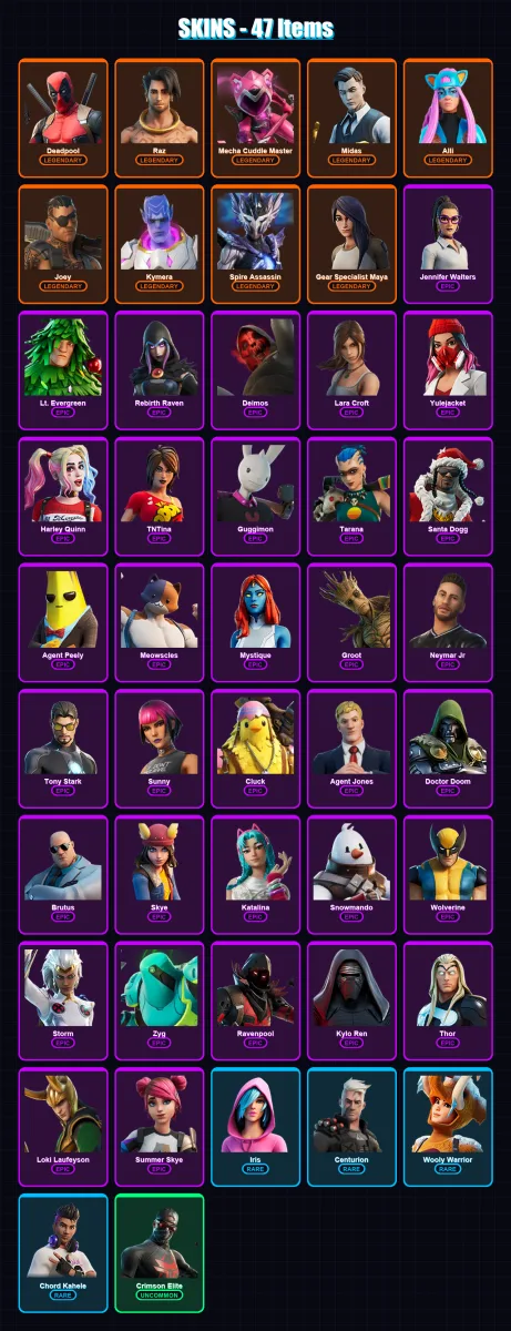 [PC/XBOX/PSN] | Deadpool | Raz | Mecha Cuddle Master | Midas | Alli | 47 skin | 59 pickaxe | 54 emote | 46 glider | Lv932