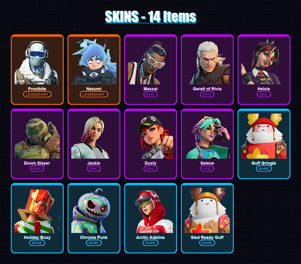 [PC/XBOX/PSN] | Frostbite | Nezumi | Massai | Geralt of Rivia | Helsie | 14 skin | 19 pickaxe | 14 emote | 18 glider | Lv235 — Fortnite account