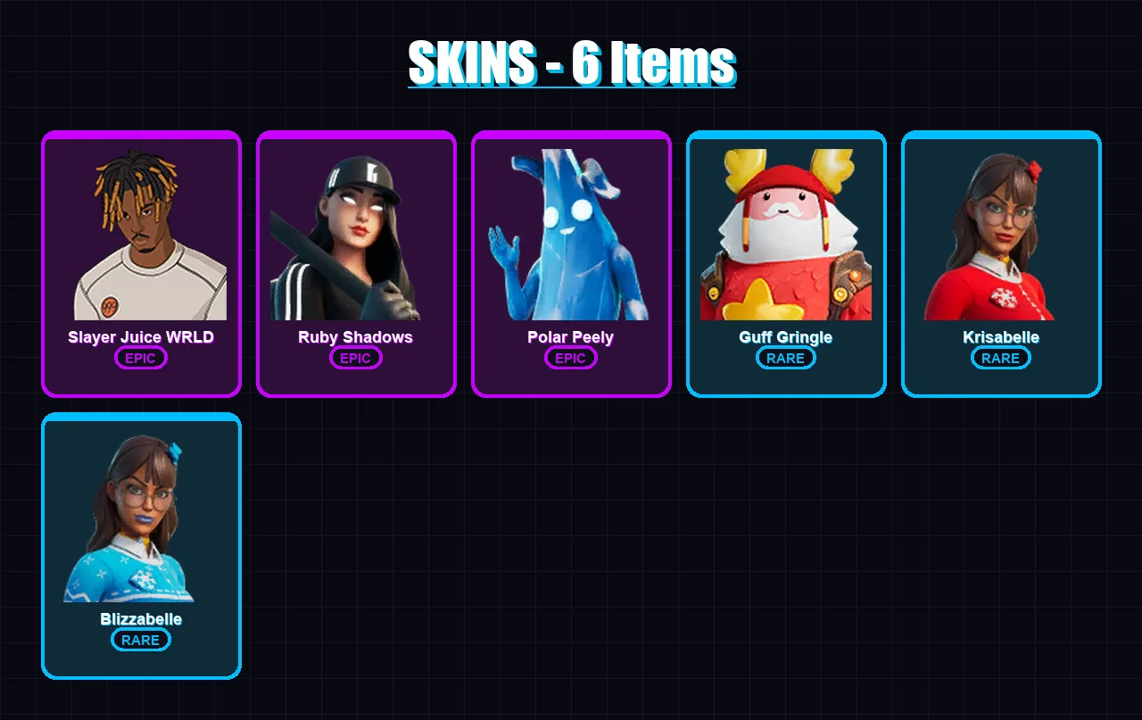 [SWITCH/XBOX/PC] | Slayer Juice WRLD | Ruby Shadows | Polar Peely | Guff Gringle | Krisabelle | 6 skin | 26 pickaxe | 6 emote | 15 glider | Lv100
