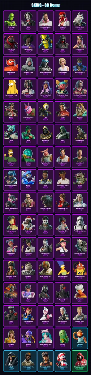 [PS4/PS5/PC] | Kyran Aryk | Billy | Streetwear Spark Messi | Yulejacket | Fletcher Kane | 80 skin | 113 pickaxe | 84 emote | 64 glider | Lv882